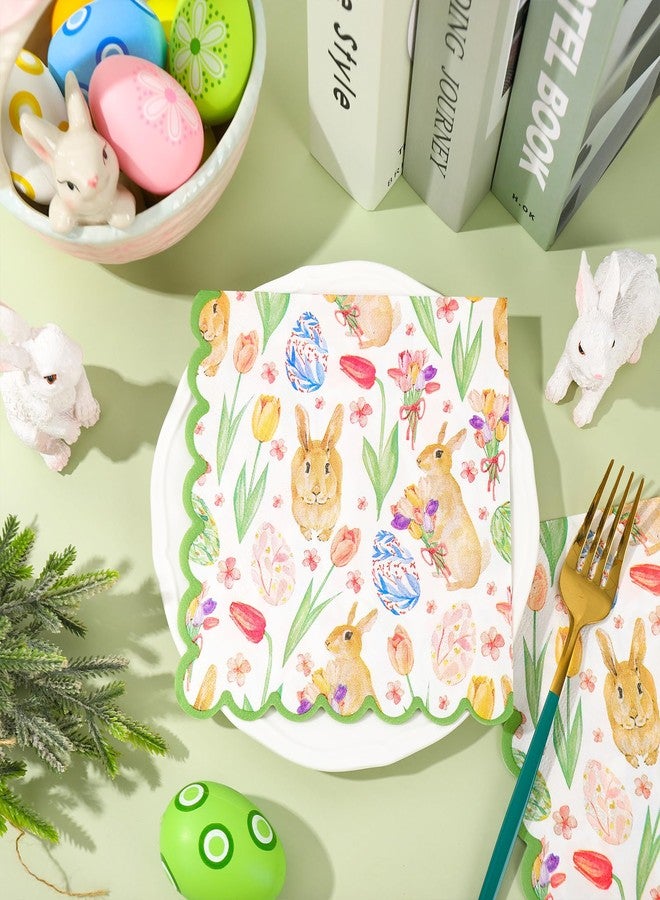 JarThenaAMCS مناديل جارثينا إيه إم سي إس، 50 قطعة، مزينة برسومات أرنب عيد الفصح، مزينة بالزهور والبيض، ورقية، للاستخدام مرة واحدة، مثالية لعشاء وحلويات الربيع، وحفلات استقبال المولود الجديد، وحفلات أعياد الميلاد. - Image 4